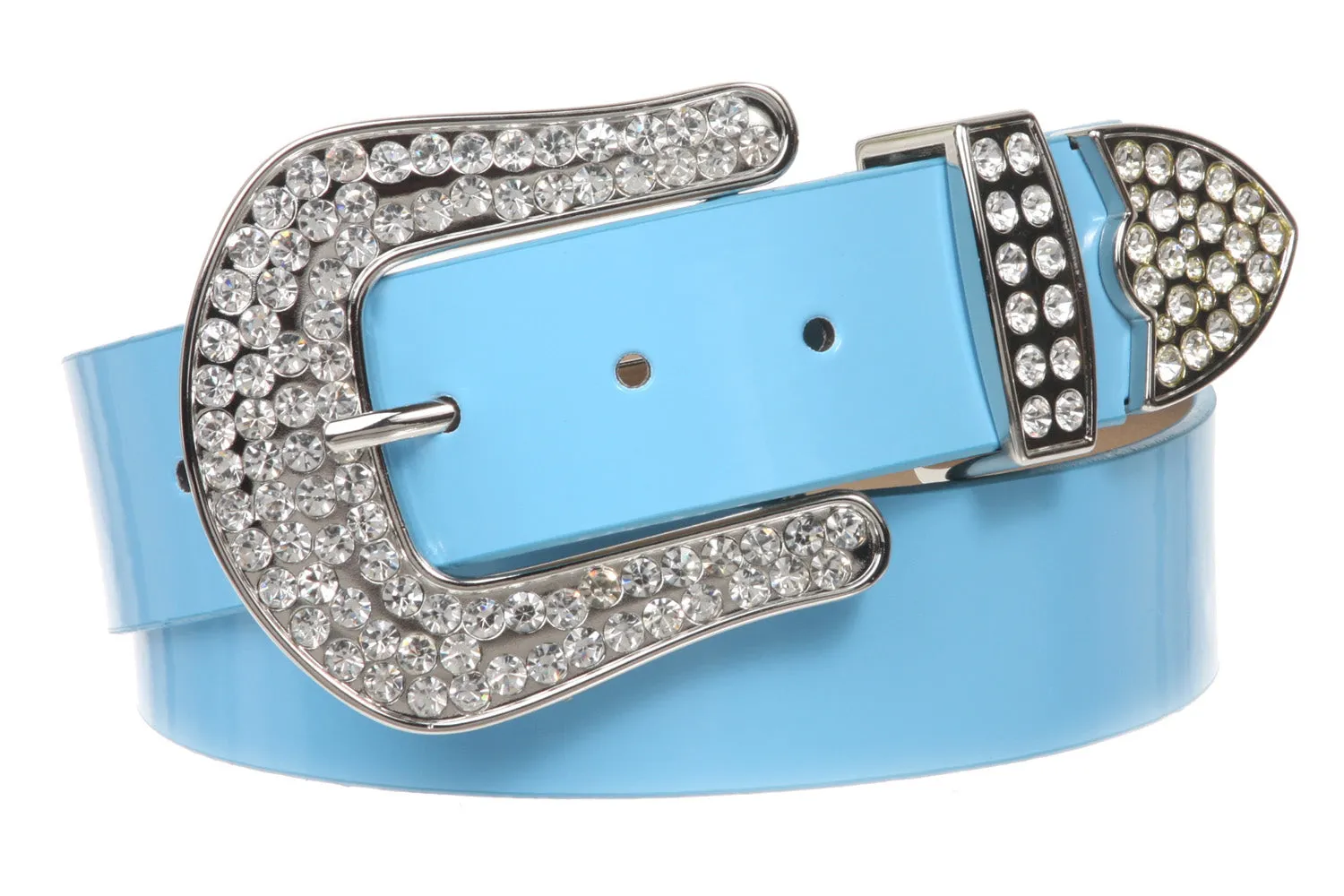 1 1/2 (38 MM) Snap On Western Rhinestone Plain Faux Patent Synthetic Leather Belt