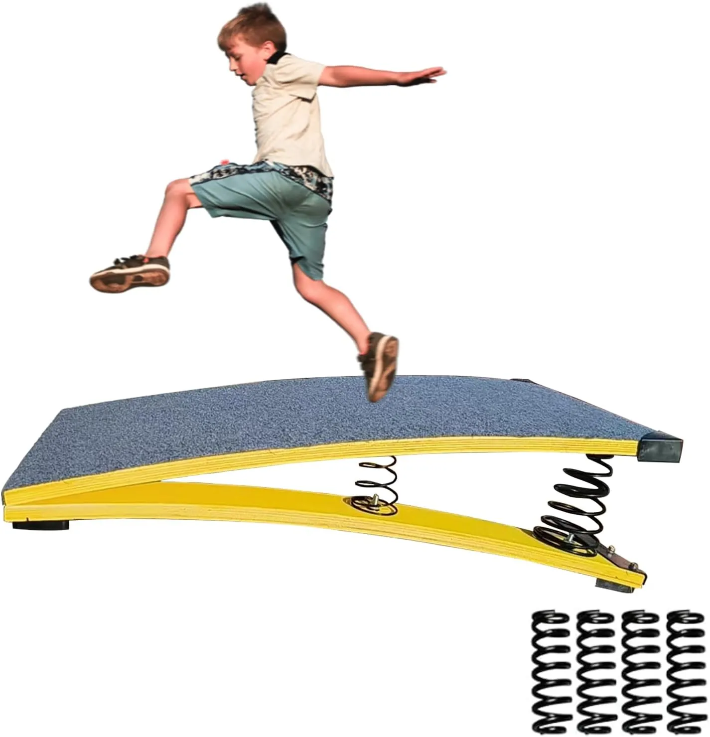 4 Springs Gymnastics Springboard for Kids Vaulting Training Fitness Playing, Portable Curved Spring Board, Hard Wood Practice Equipment, Elastic Board for Home Room Athletics Training