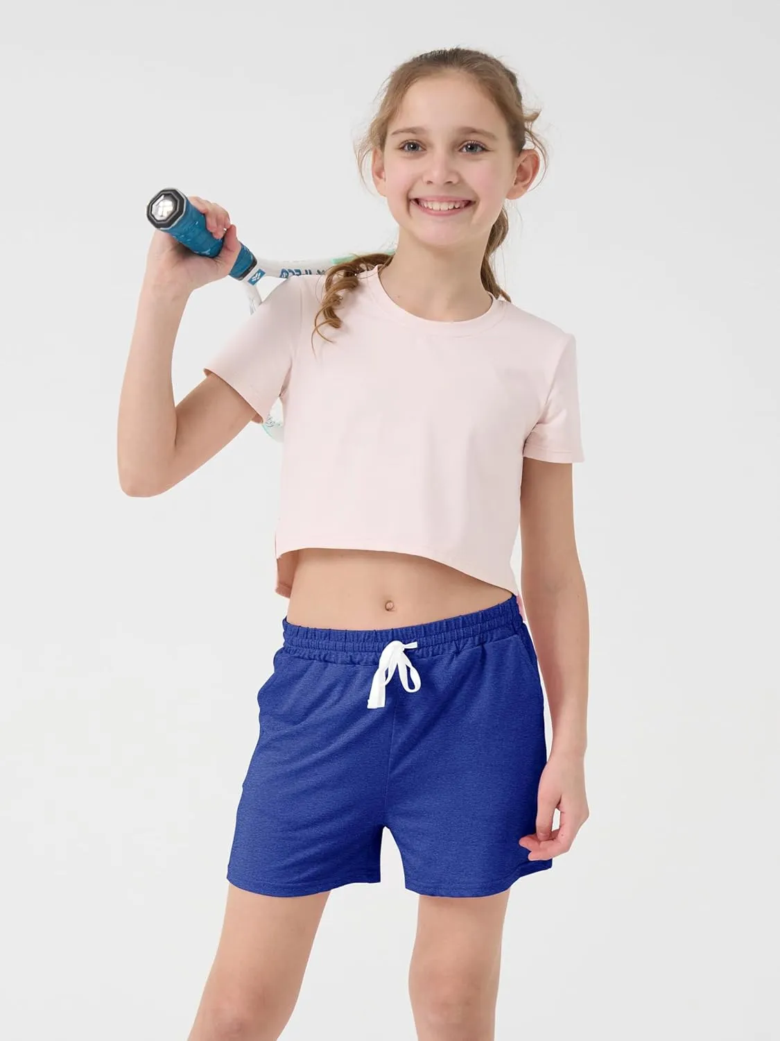 5 Pack Girls Athletic Shorts Girls Soccer Running Performance Active Dry-Fit Sports Basketball Shorts with Drawstring Pocket