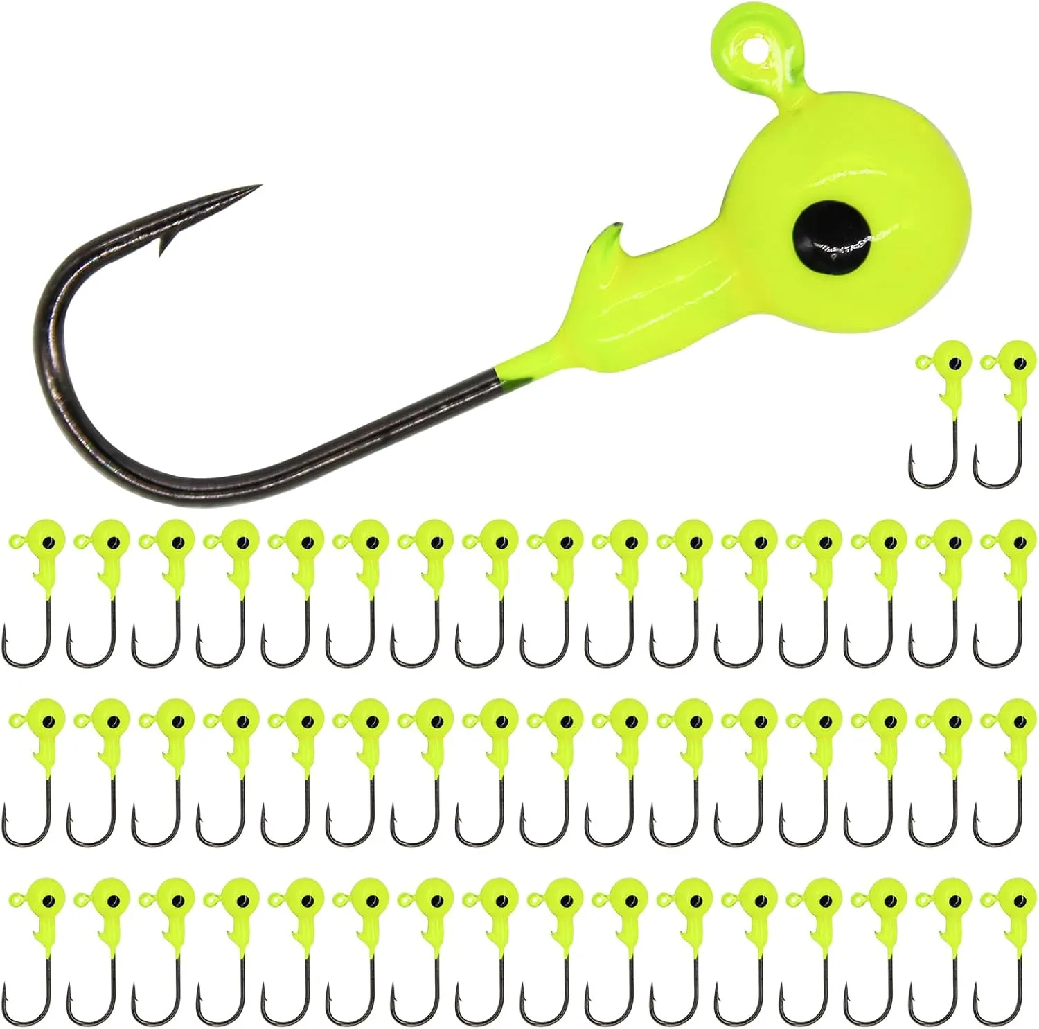 50pcs Fishing Jig Heads Set, Red Round Ball Fishing Hooks for Saltwater Freshwater Swimbait Bass, 1/8oz 1/6oz 1/4oz 1/19oz