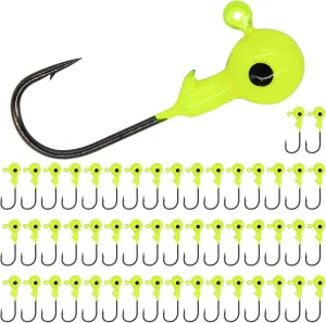 50pcs Fishing Jig Heads Set, Red Round Ball Fishing Hooks for Saltwater Freshwater Swimbait Bass, 1/8oz 1/6oz 1/4oz 1/19oz