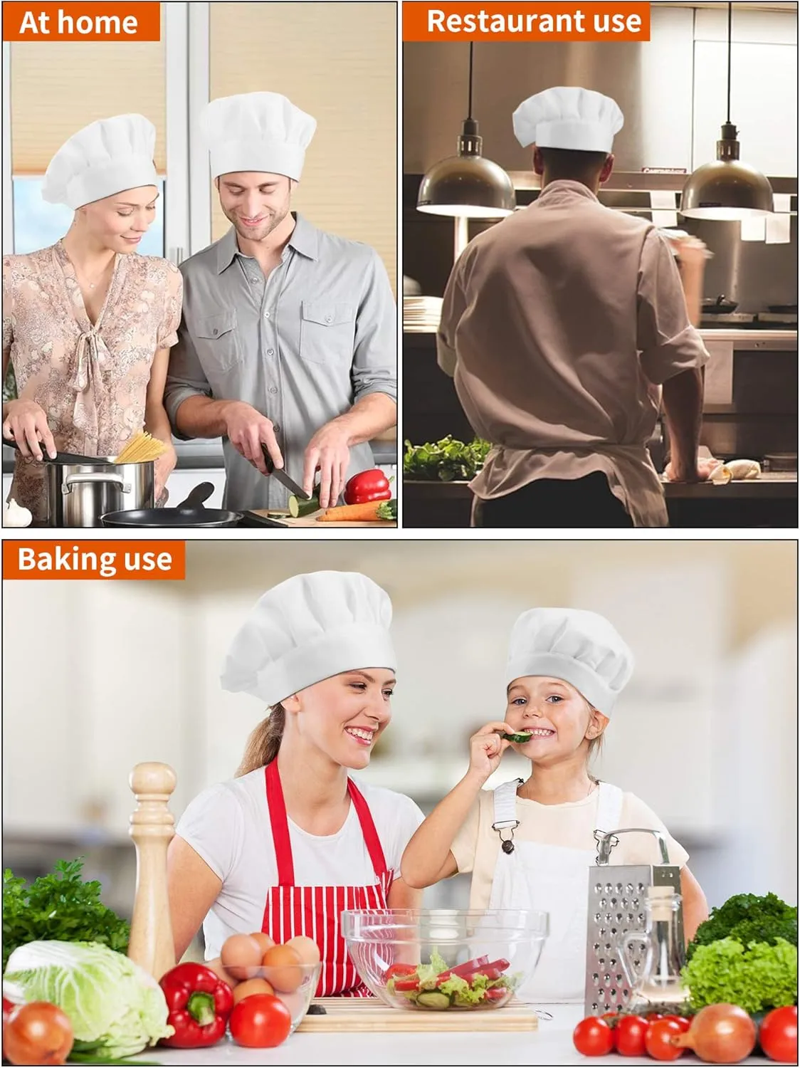 9 Pieces Chef Hats Adjustable Cooking Hat Elastic Kitchen Baker Caps for Adults