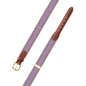 Adjustable Lavender, Olive & Tan Grosgrain Belt with Brown Leather Tabs