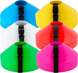 American Challenge Set of 25 Disc Cones with Carry Strap  2 Tall, 7 Base  Durable Sports Marker Cones for Soccer, Football, Basketball, Baseball, Tennis, Training Drills & Field Boundaries