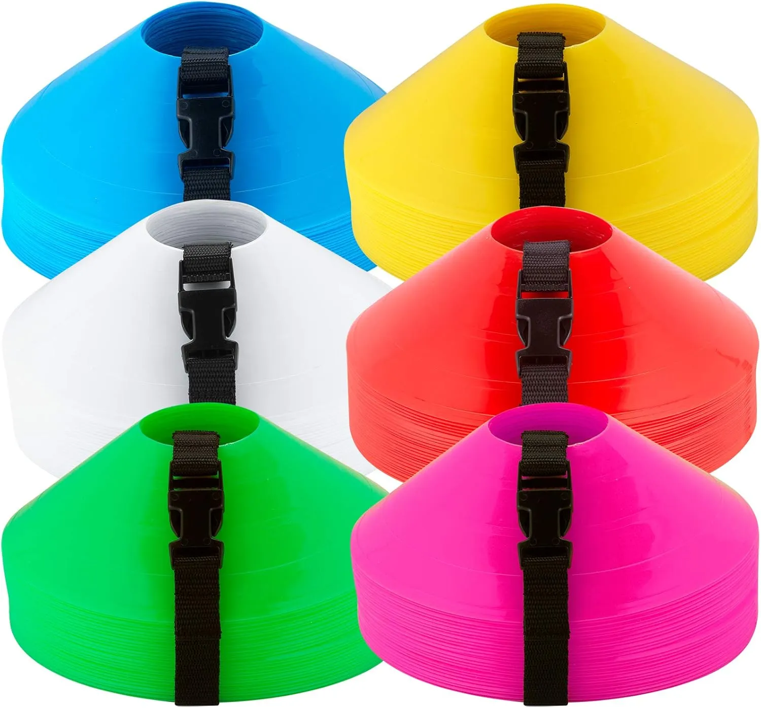 American Challenge Set of 25 Disc Cones with Carry Strap  2 Tall, 7 Base  Durable Sports Marker Cones for Soccer, Football, Basketball, Baseball, Tennis, Training Drills & Field Boundaries