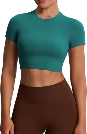 Aoxjox Short Sleeve Crop Tops for Women Classic Longline Baby Tee Workout T Shirt Top