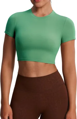 Aoxjox Short Sleeve Crop Tops for Women Classic Longline Baby Tee Workout T Shirt Top