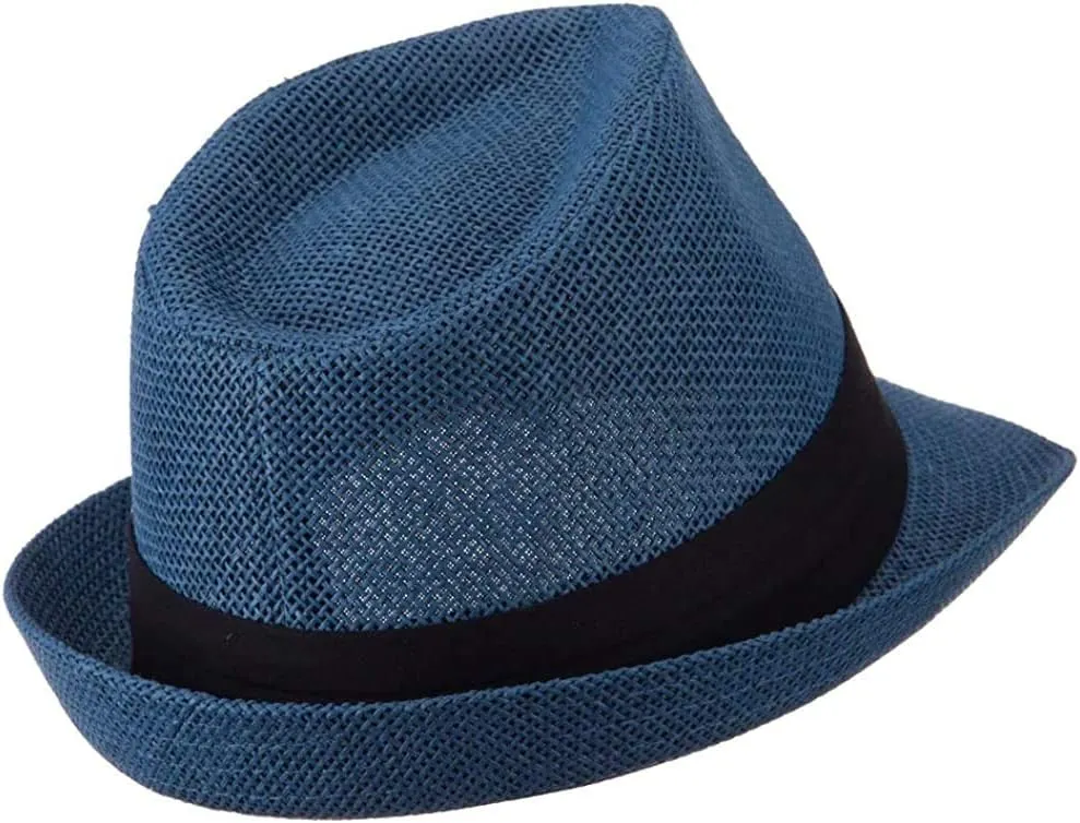 Ashen Fane Kid's Paper Straw with Black Band Fedora Hat