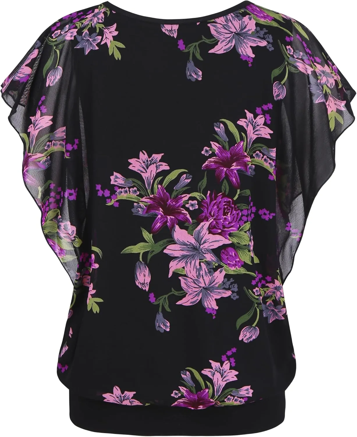 BAISHENGGT Womens Summer Tops Flutter Short Sleeve Pleated Front Mesh Shirts Dressy Casual Blouses