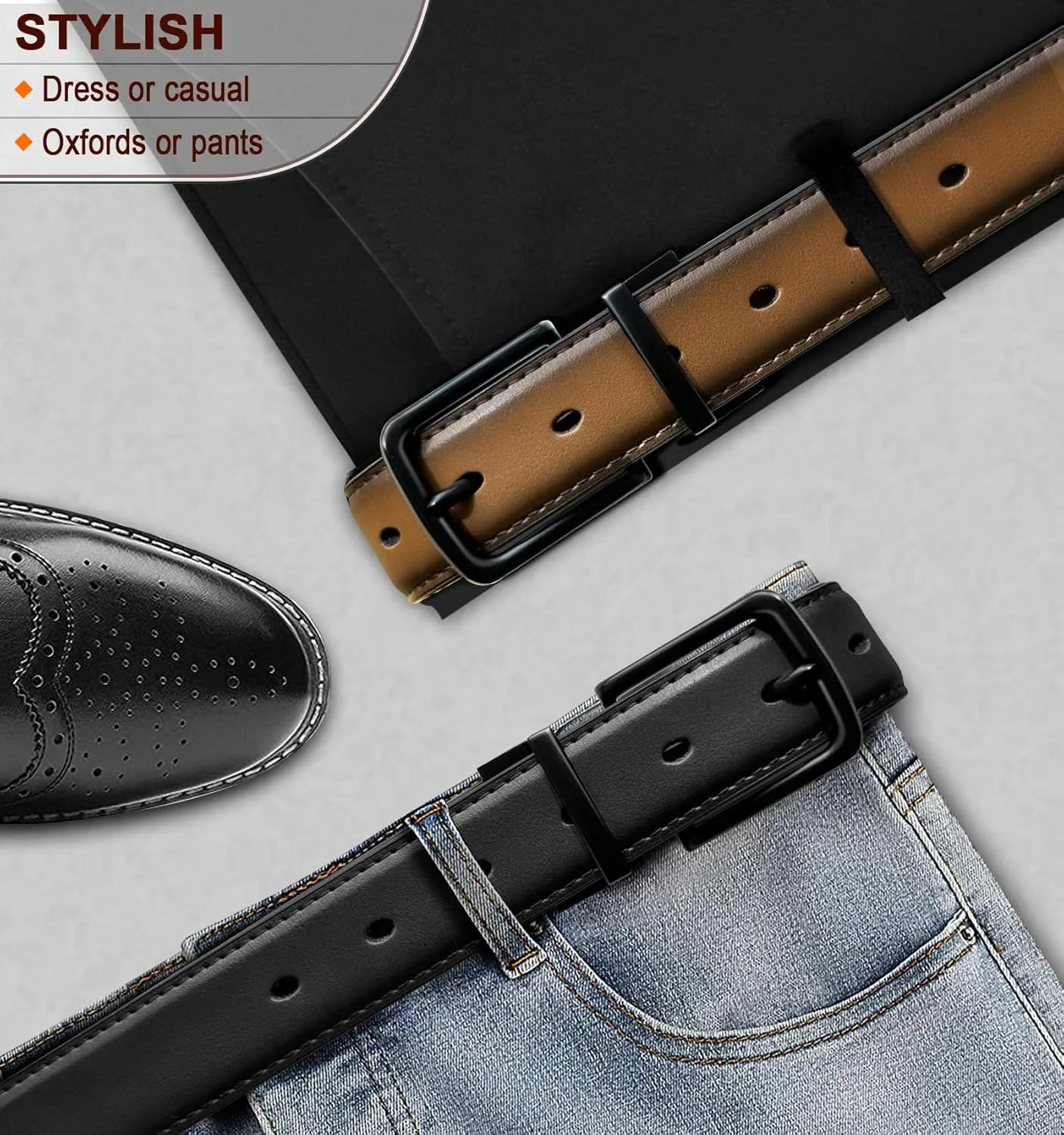 BULLIANT Men's Belt,Reversible Belt Adjustable For Gift Men 1.25??Cut For Fit-2 Sides in 1 Belt(Not 2)