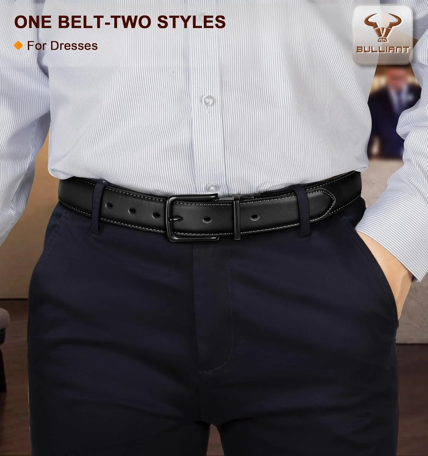 BULLIANT Men's Belt,Reversible Belt Adjustable For Gift Men 1.25??Cut For Fit-2 Sides in 1 Belt(Not 2)