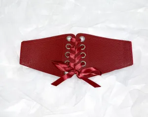 Corset cincher belt with ribbon red