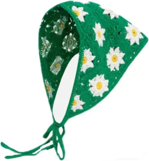 Crochet Hair Bandana Head Kerchief Daisy Knitted Hair Scarf Headband Headwrap for Women Y2k Aesthetic Accessories