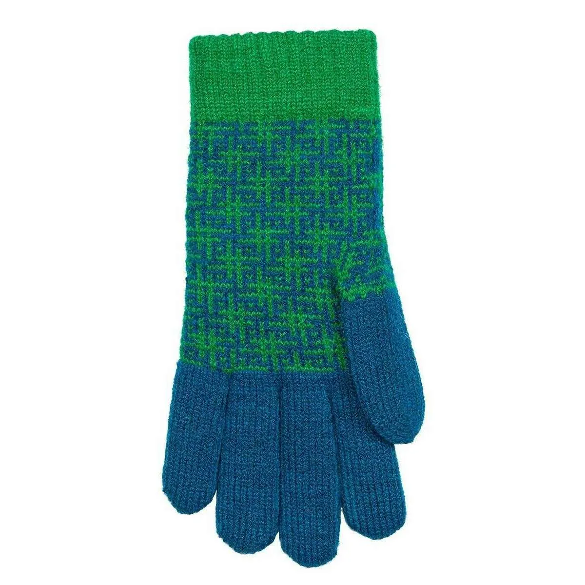Dents Hashtag Jacquard Knitted Gloves - Teal Blue/Emerald Green