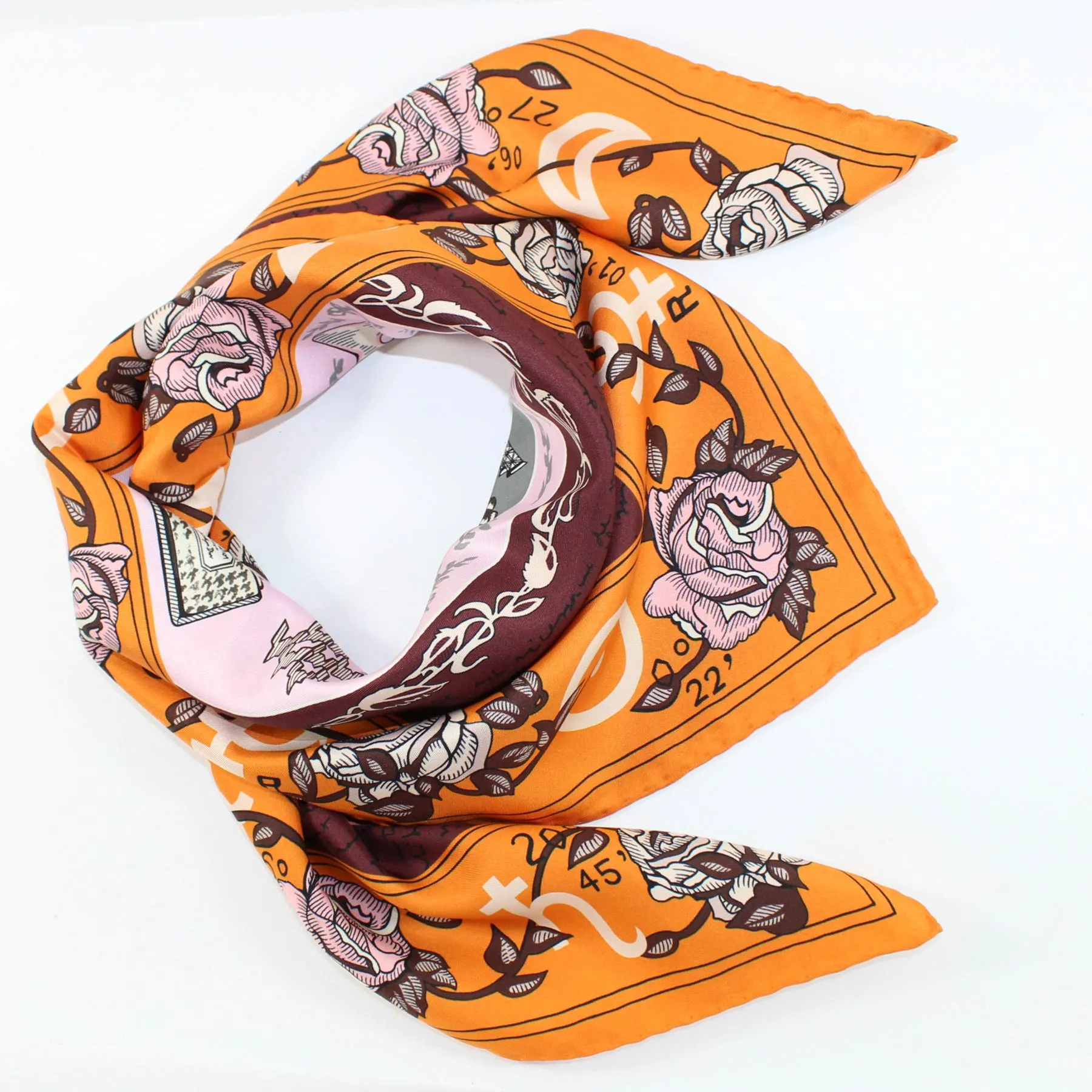 Dior Scarf Orange Roses & Novelty - Twill Silk Square Foulard SALE