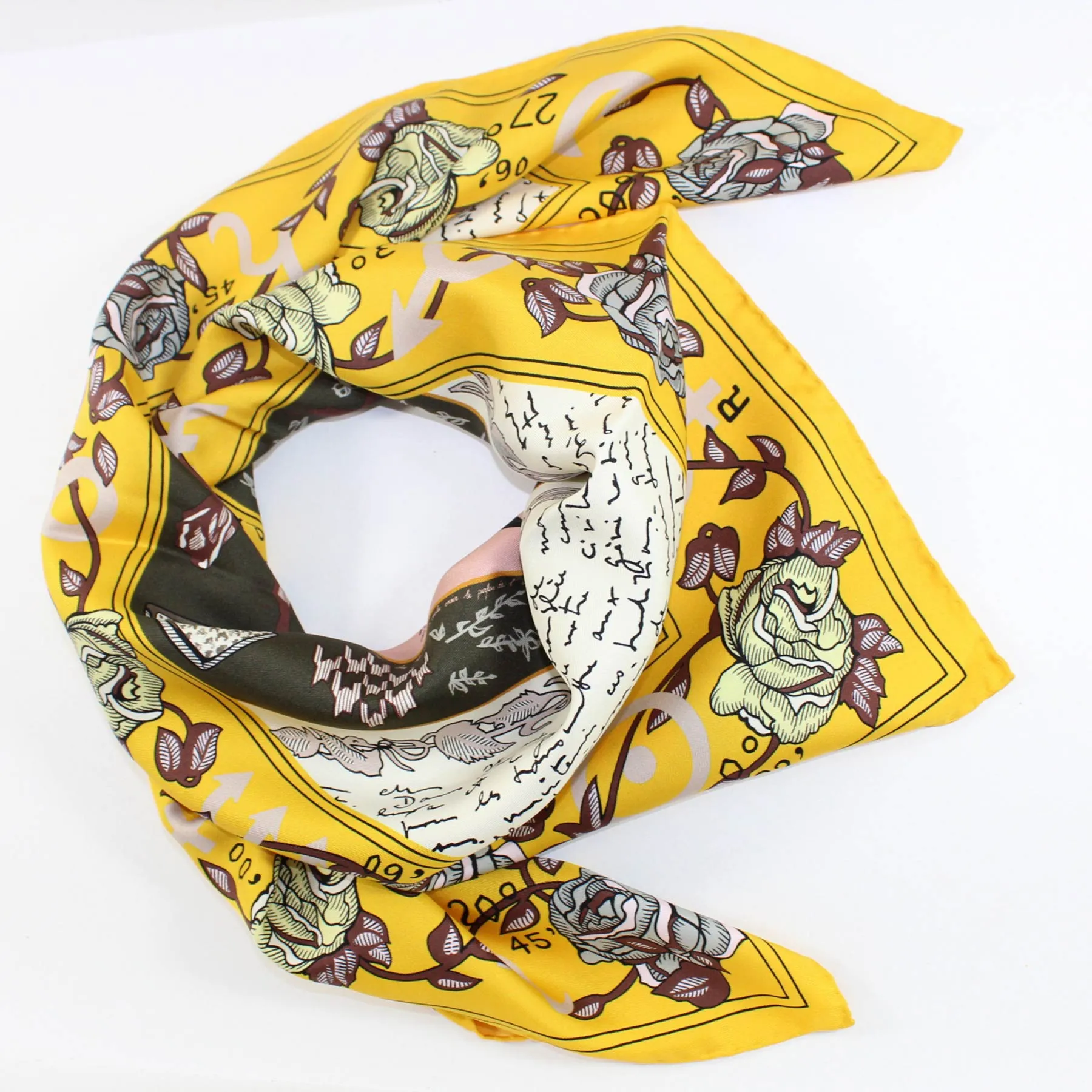 Dior Scarf Yellow Roses & Novelty - Twill Silk Square Foulard FINAL SALE