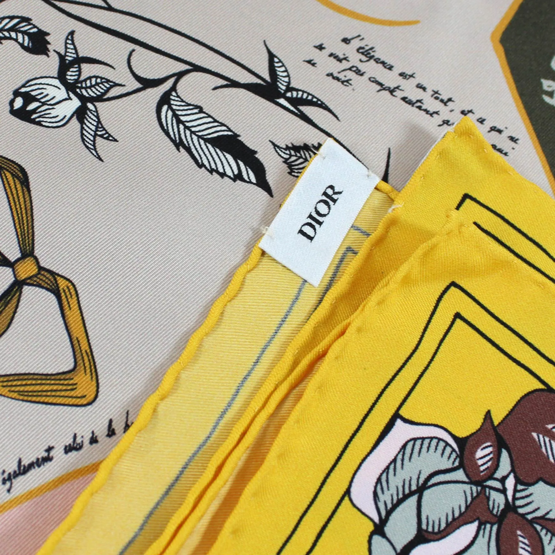 Dior Scarf Yellow Roses & Novelty - Twill Silk Square Foulard FINAL SALE