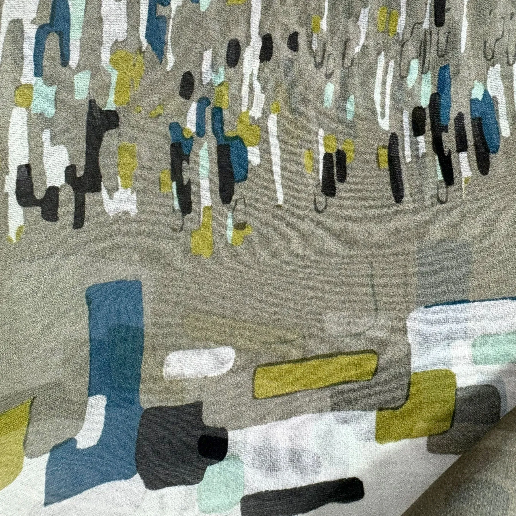Elie Saab Scarf Gray Olive Dark Blue Design - Chiffon Silk Designer Shawl SALE