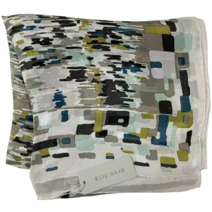 Elie Saab Scarf Gray Olive Dark Blue Design - Chiffon Silk Designer Shawl SALE