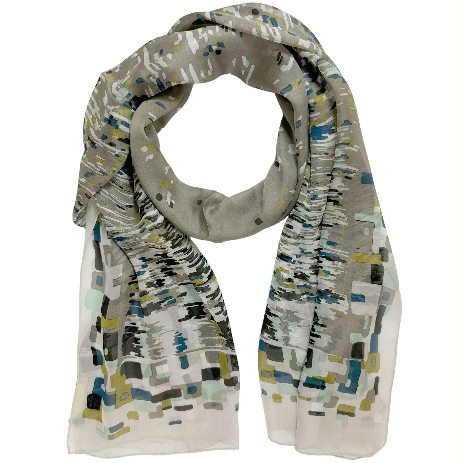 Elie Saab Scarf Gray Olive Dark Blue Design - Chiffon Silk Designer Shawl SALE