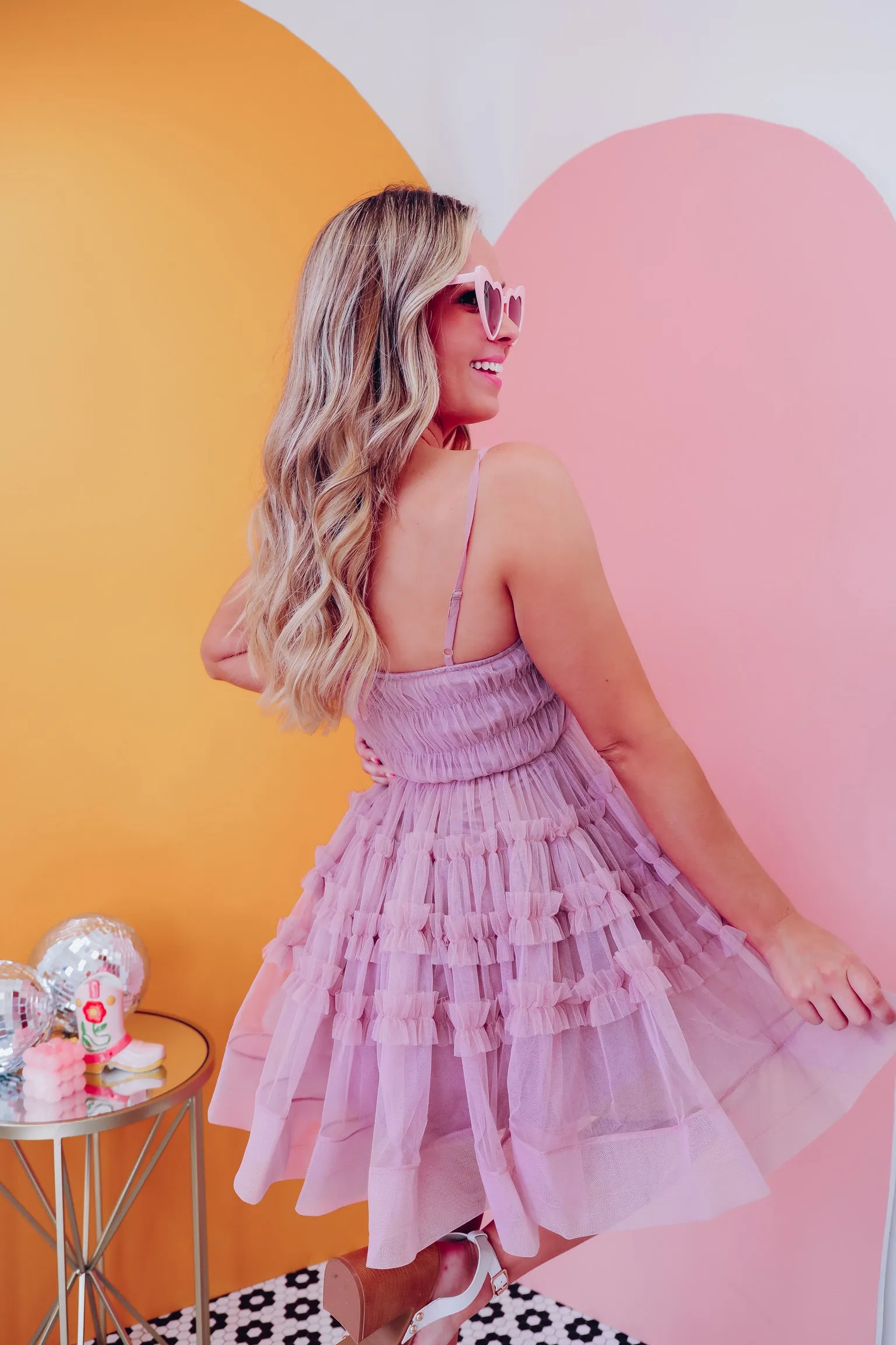 Fancy Frills Mesh Mini Dress - Dusty Lavender