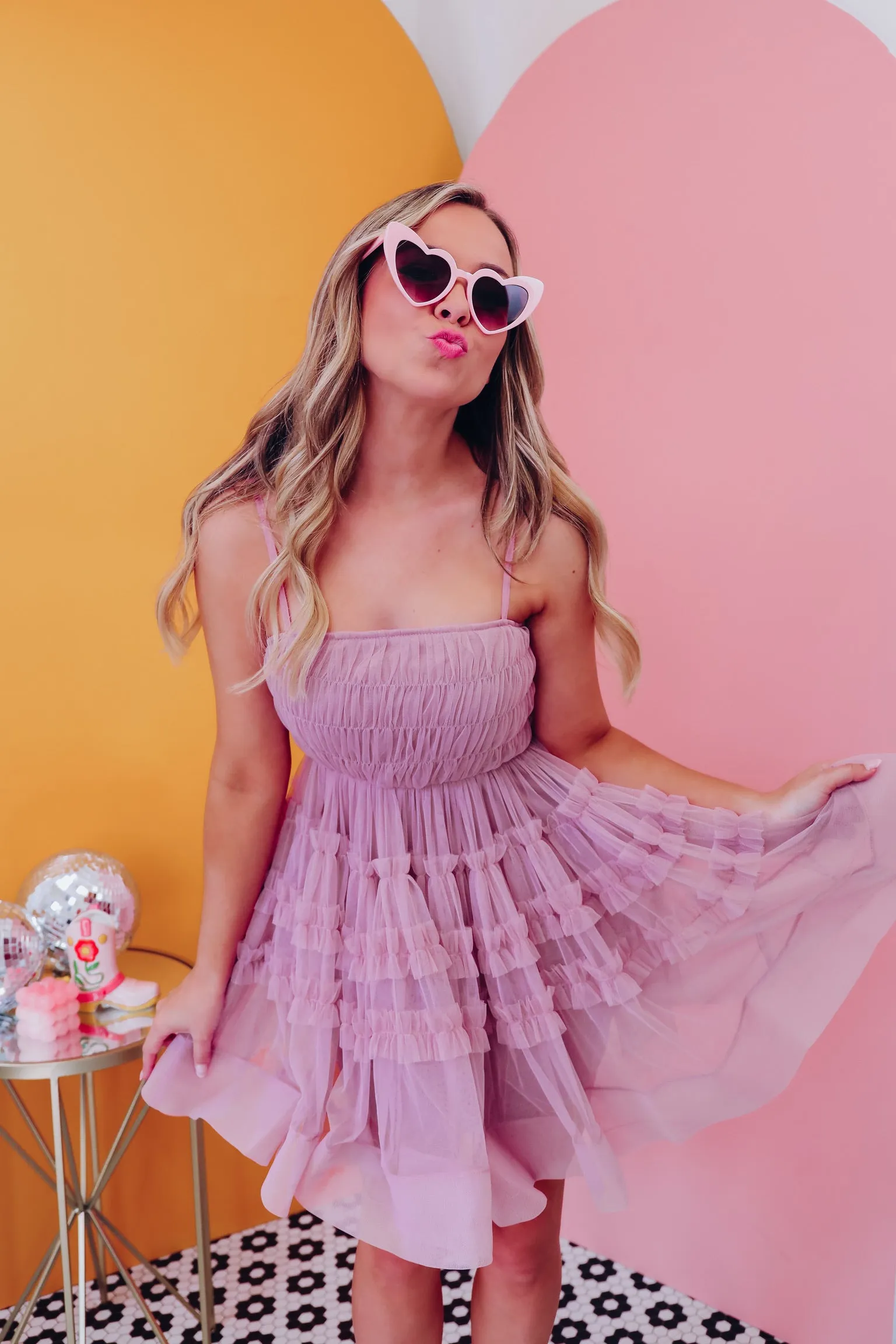 Fancy Frills Mesh Mini Dress - Dusty Lavender