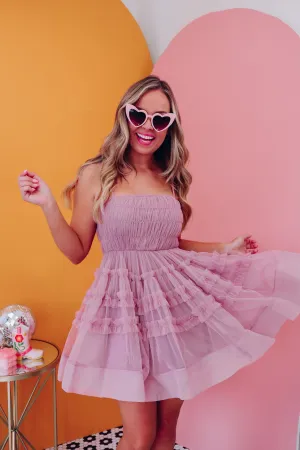 Fancy Frills Mesh Mini Dress - Dusty Lavender