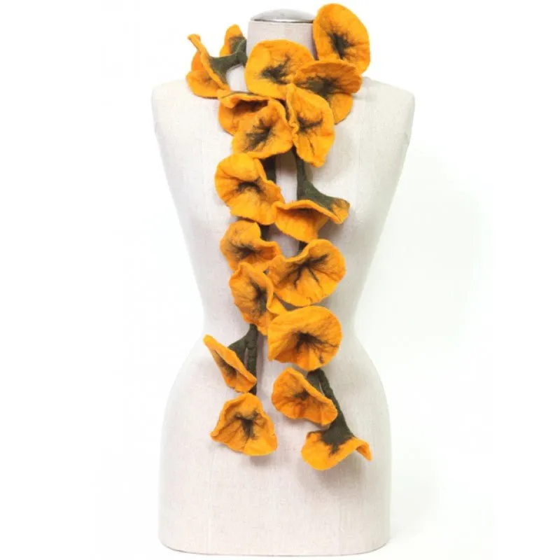 Felted flower scarves- Gold/ Green