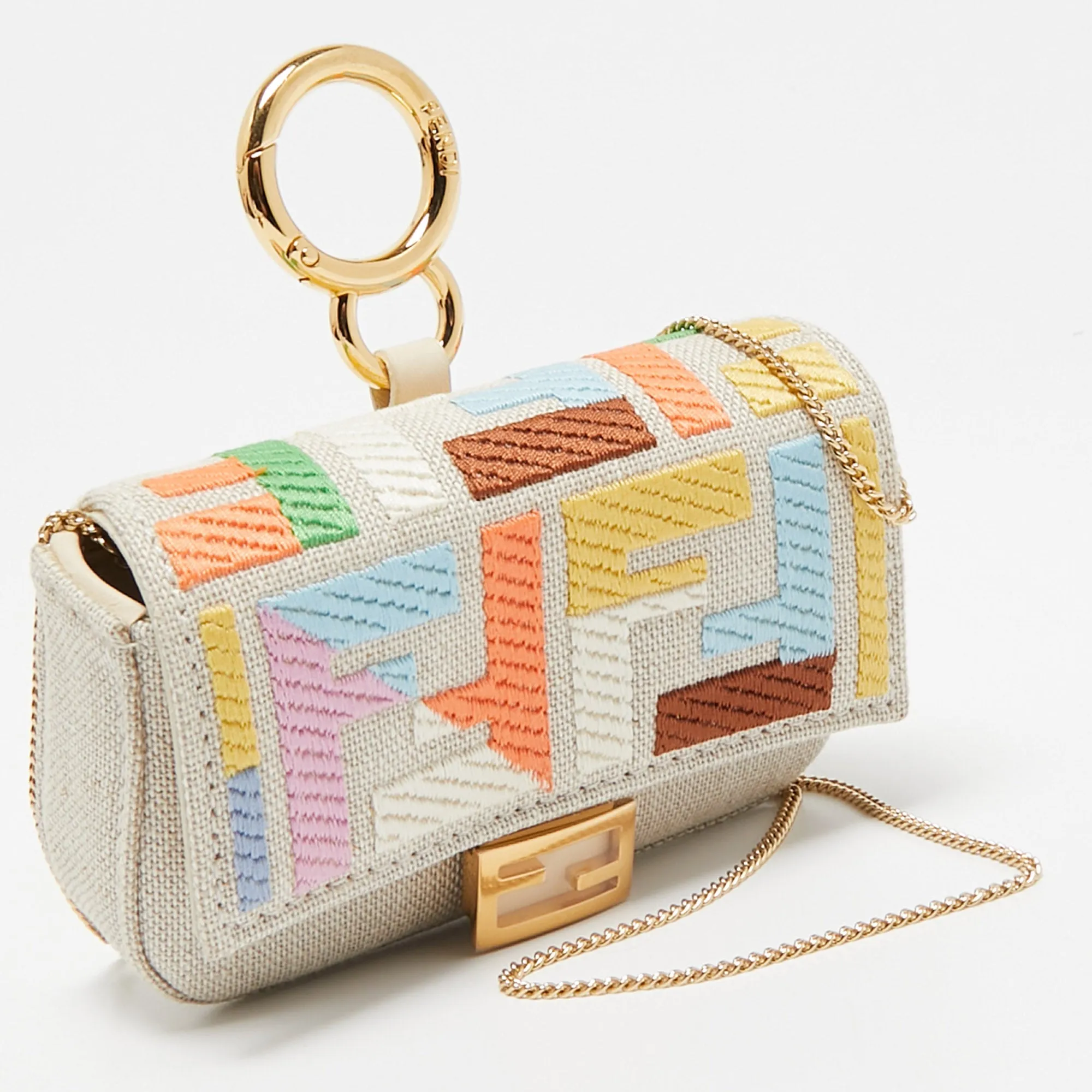 Fendi Multicolor Zucca Canvas Nano Baguette Charm Bag
