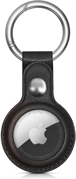 for Air Tag Keychain for Airtags Holder, Protective Leather for Airtags Case Tracker Cover with Air Tag Holder, for Airtag Key Ring Compatible with AirTag Dog CollarBlack
