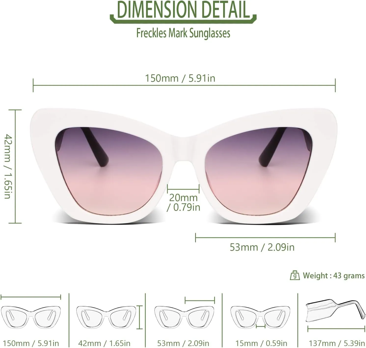 Freckles Mark Trendy Designer Sunglasses Womens Cute Fashion Square Cat Eye Sun Glasses