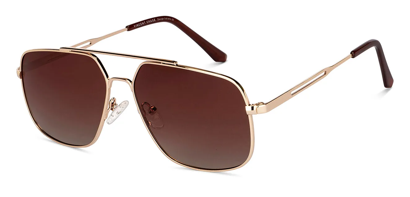 Gold Aviator Full Rim Unisex Sunglasses by Vincent Chase Polarized-151384