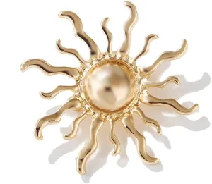 Gold Sun Brooch Pin Vintage Round Sun flower Broach for Shirt Decorations Wedding Bouquets Jewelry