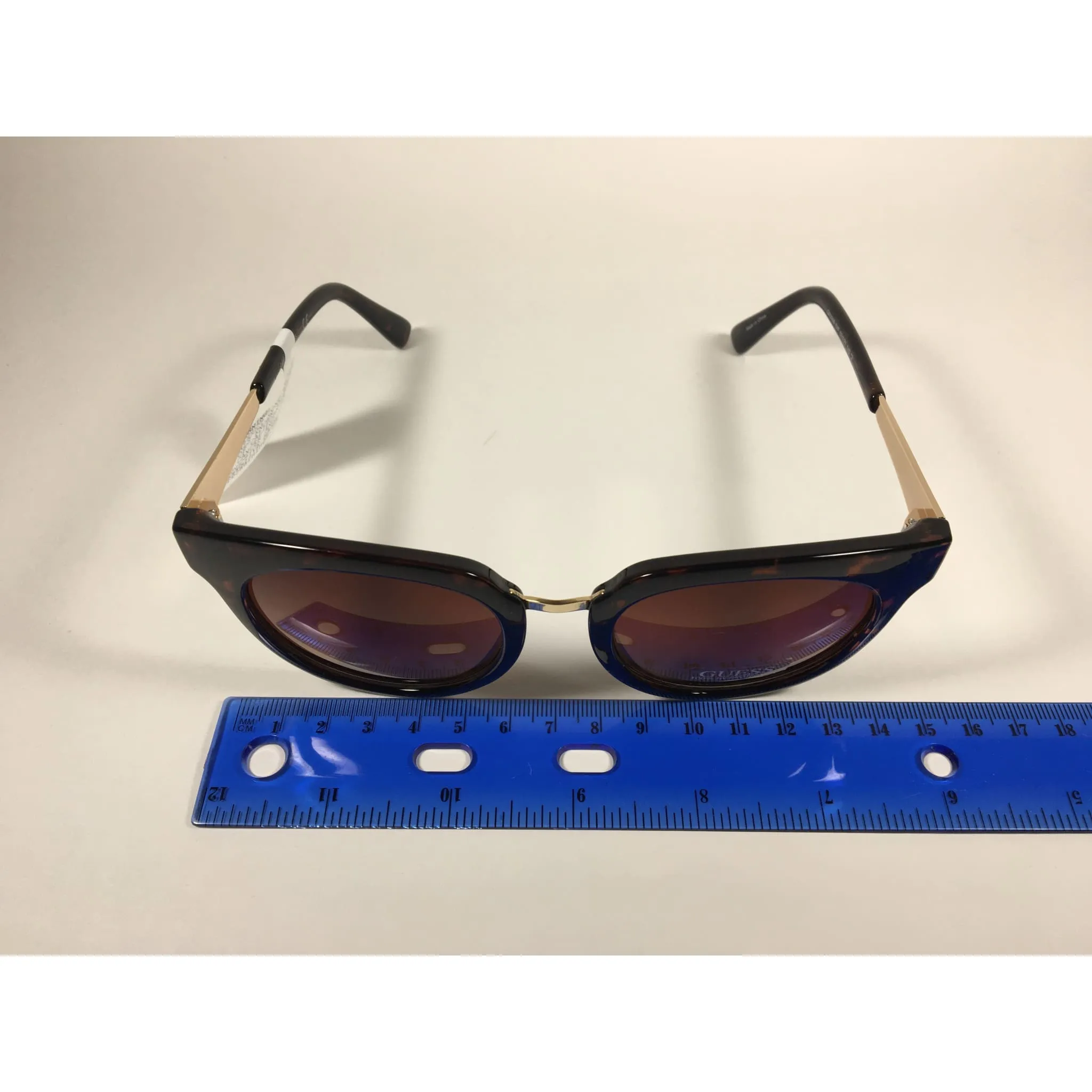 Guess Round Cat Eye Sunglasses Gold Dark Brown Tortoise Brown Gradient Lens GF0309 52F