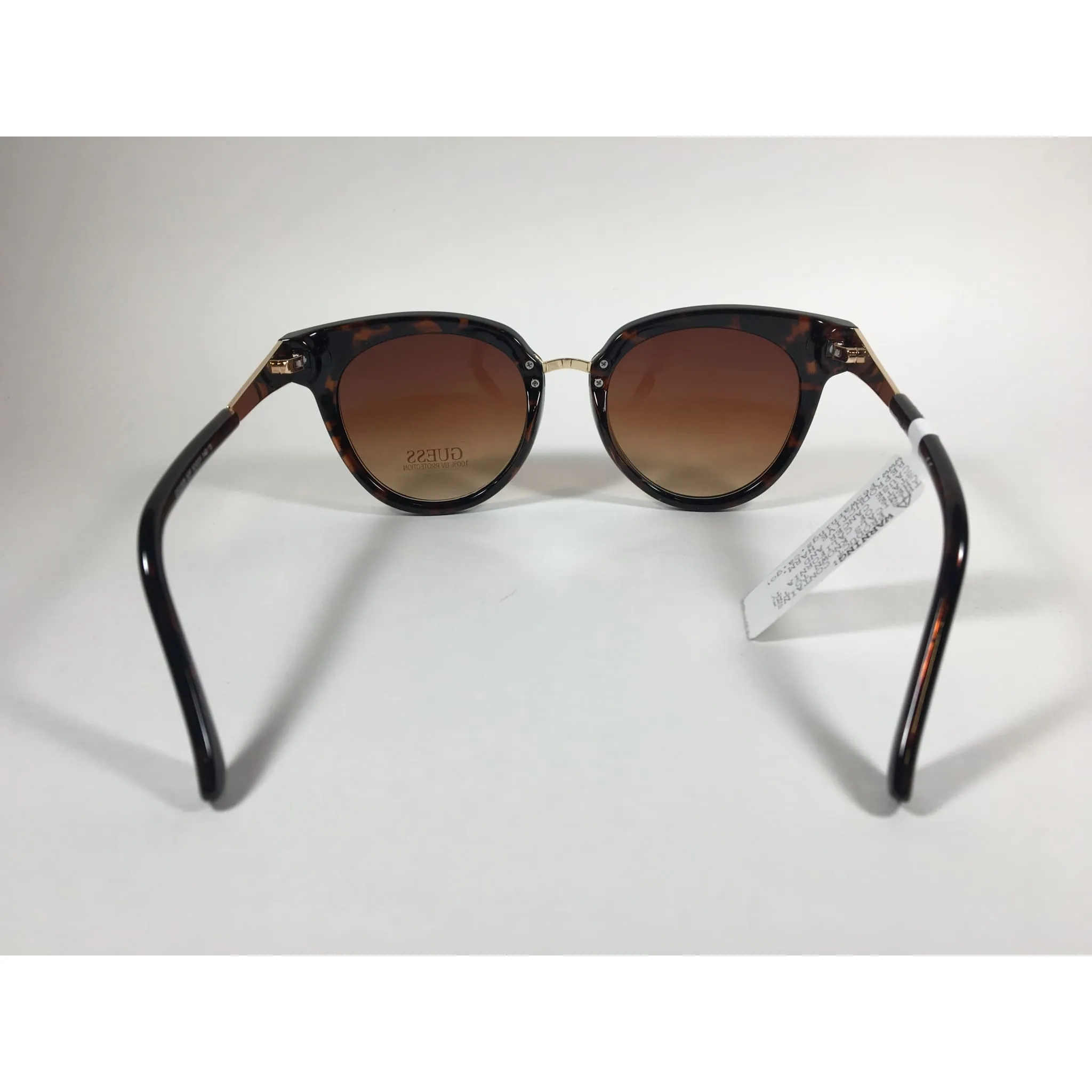 Guess Round Cat Eye Sunglasses Gold Dark Brown Tortoise Brown Gradient Lens GF0309 52F