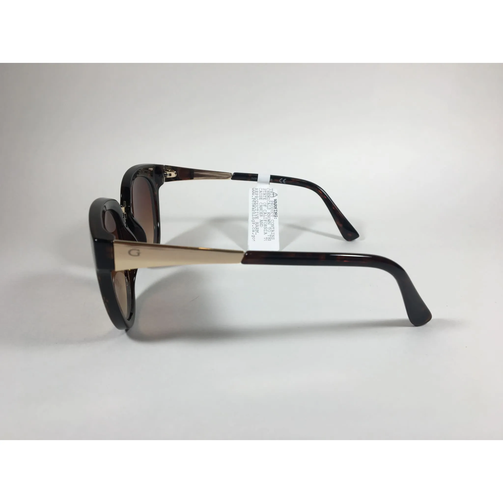 Guess Round Cat Eye Sunglasses Gold Dark Brown Tortoise Brown Gradient Lens GF0309 52F