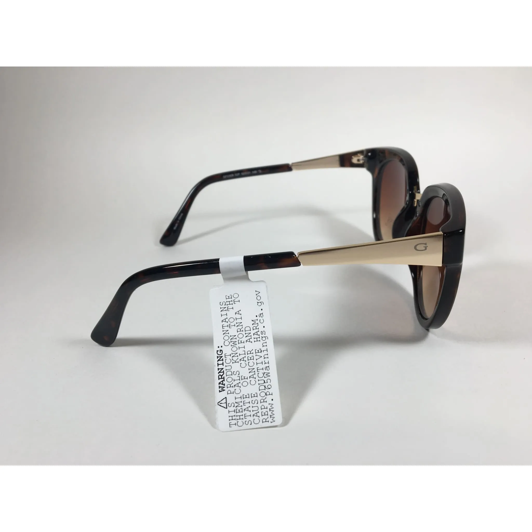 Guess Round Cat Eye Sunglasses Gold Dark Brown Tortoise Brown Gradient Lens GF0309 52F
