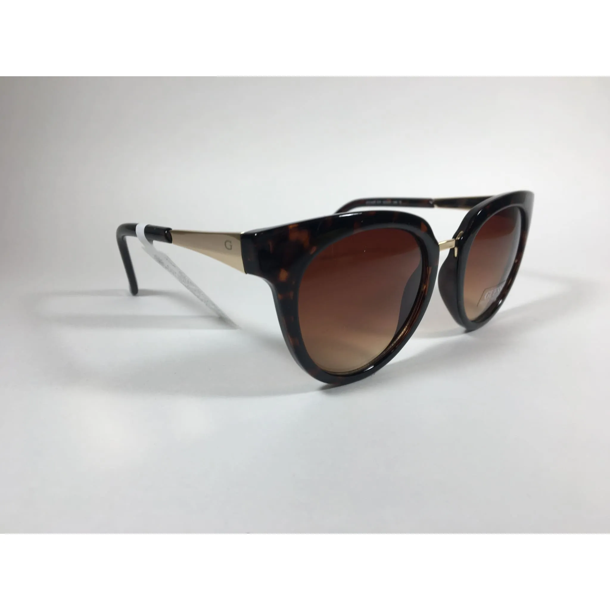 Guess Round Cat Eye Sunglasses Gold Dark Brown Tortoise Brown Gradient Lens GF0309 52F