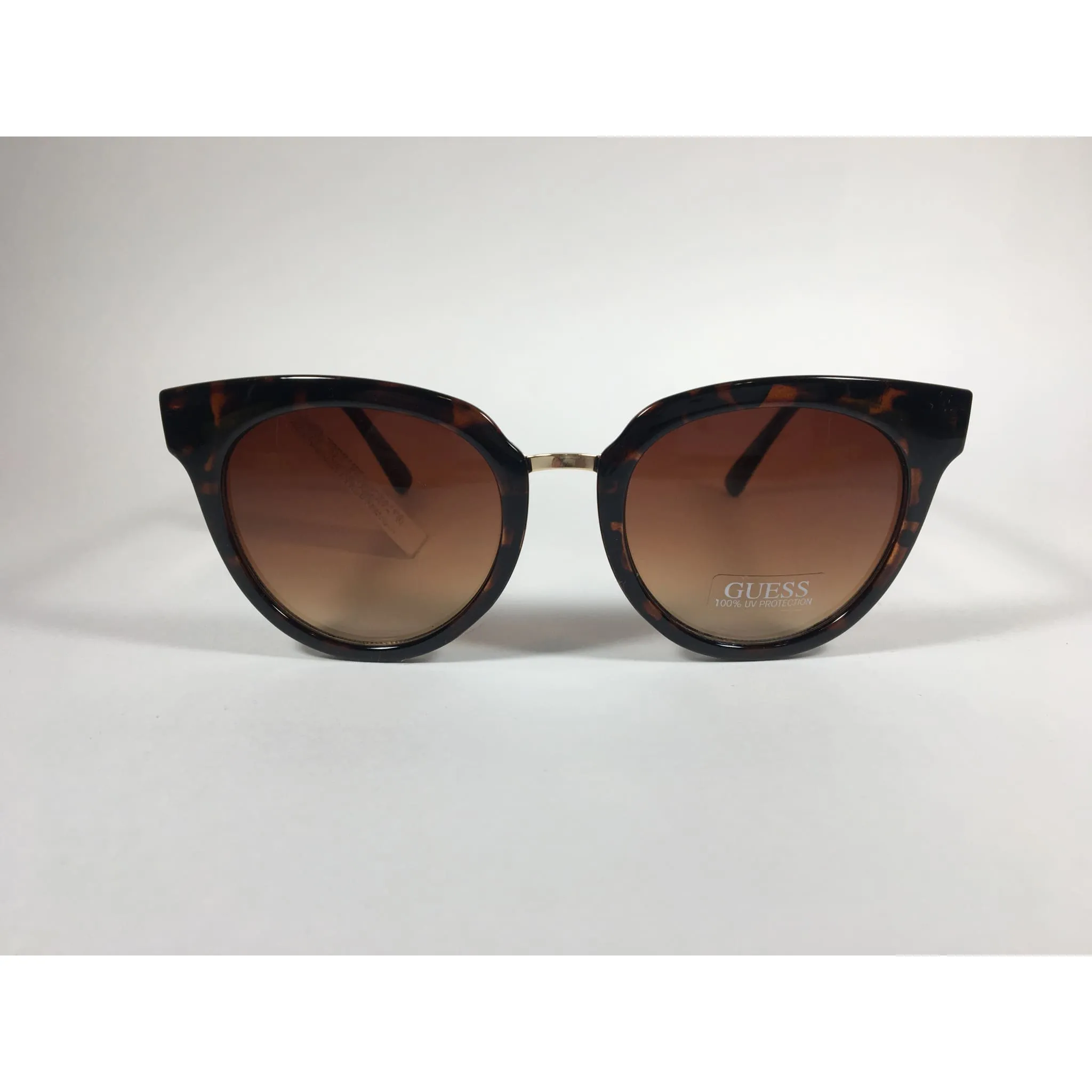 Guess Round Cat Eye Sunglasses Gold Dark Brown Tortoise Brown Gradient Lens GF0309 52F