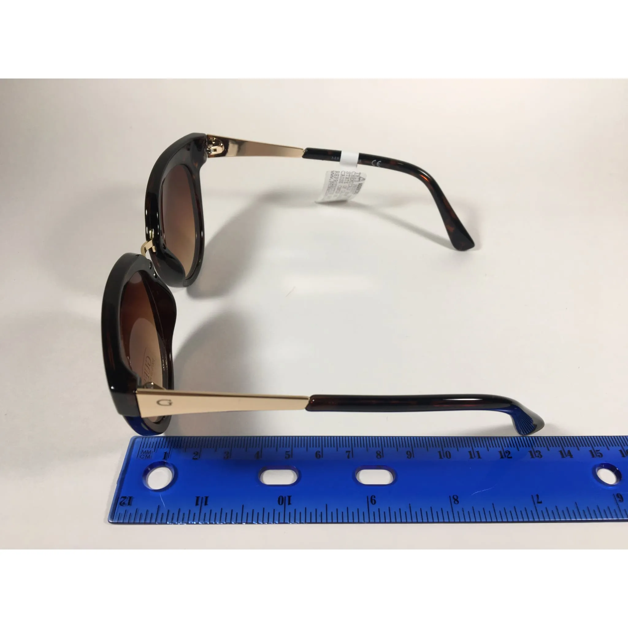 Guess Round Cat Eye Sunglasses Gold Dark Brown Tortoise Brown Gradient Lens GF0309 52F