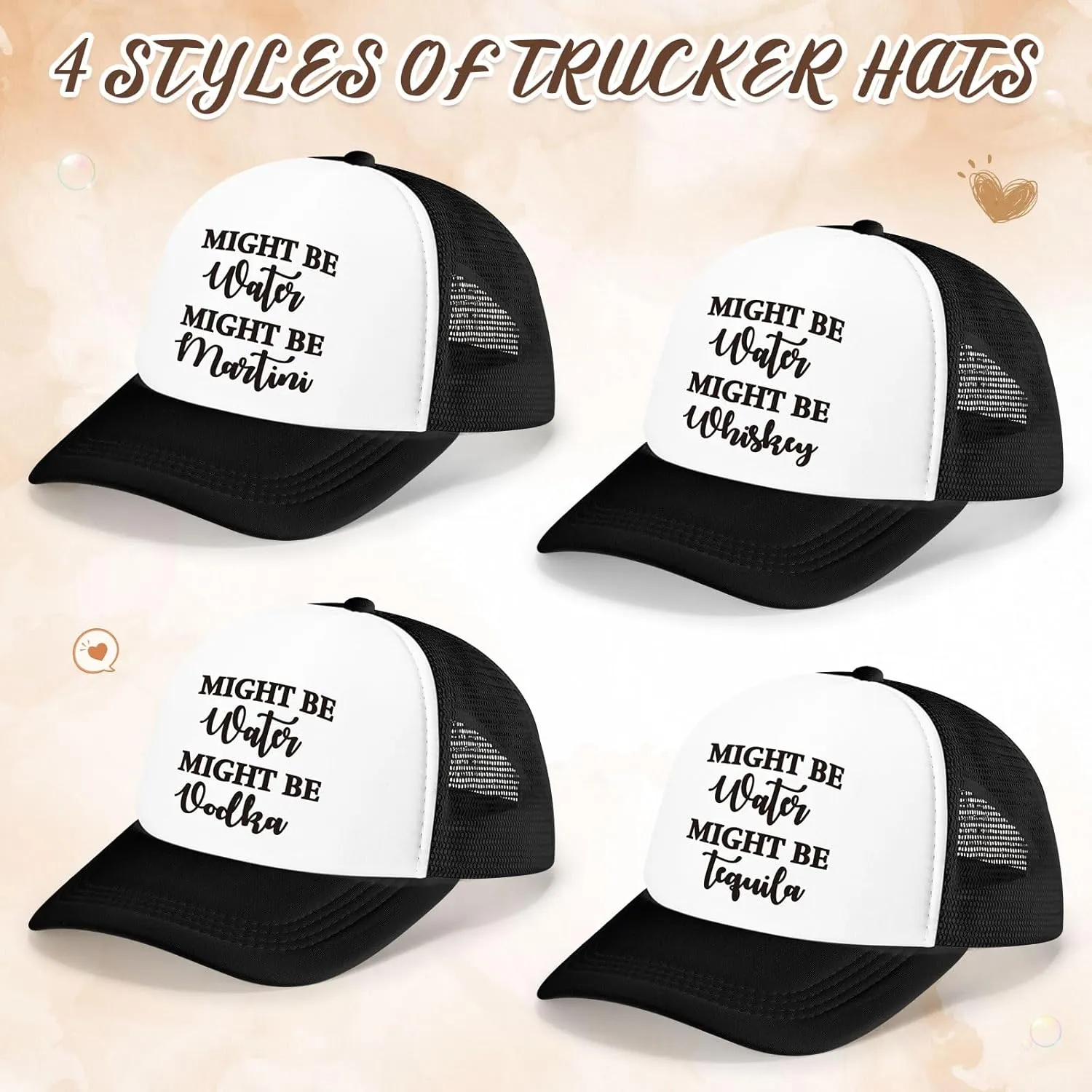 JaGely 4 Pcs Trucker Hat for Women Joke Funny Baseball Cap Classic Adjustable Cap for Women Men Gifts