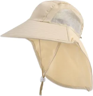 Kids Sun Hat with Neck Flap - Unisex Adjustable Children Wide Brim Summer UPF50  Sun Protection Mesh Bucket for 4-12y