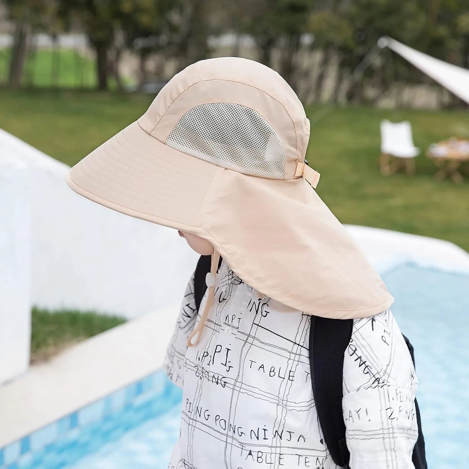 Kids Sun Hat with Neck Flap - Unisex Adjustable Children Wide Brim Summer UPF50  Sun Protection Mesh Bucket for 4-12y