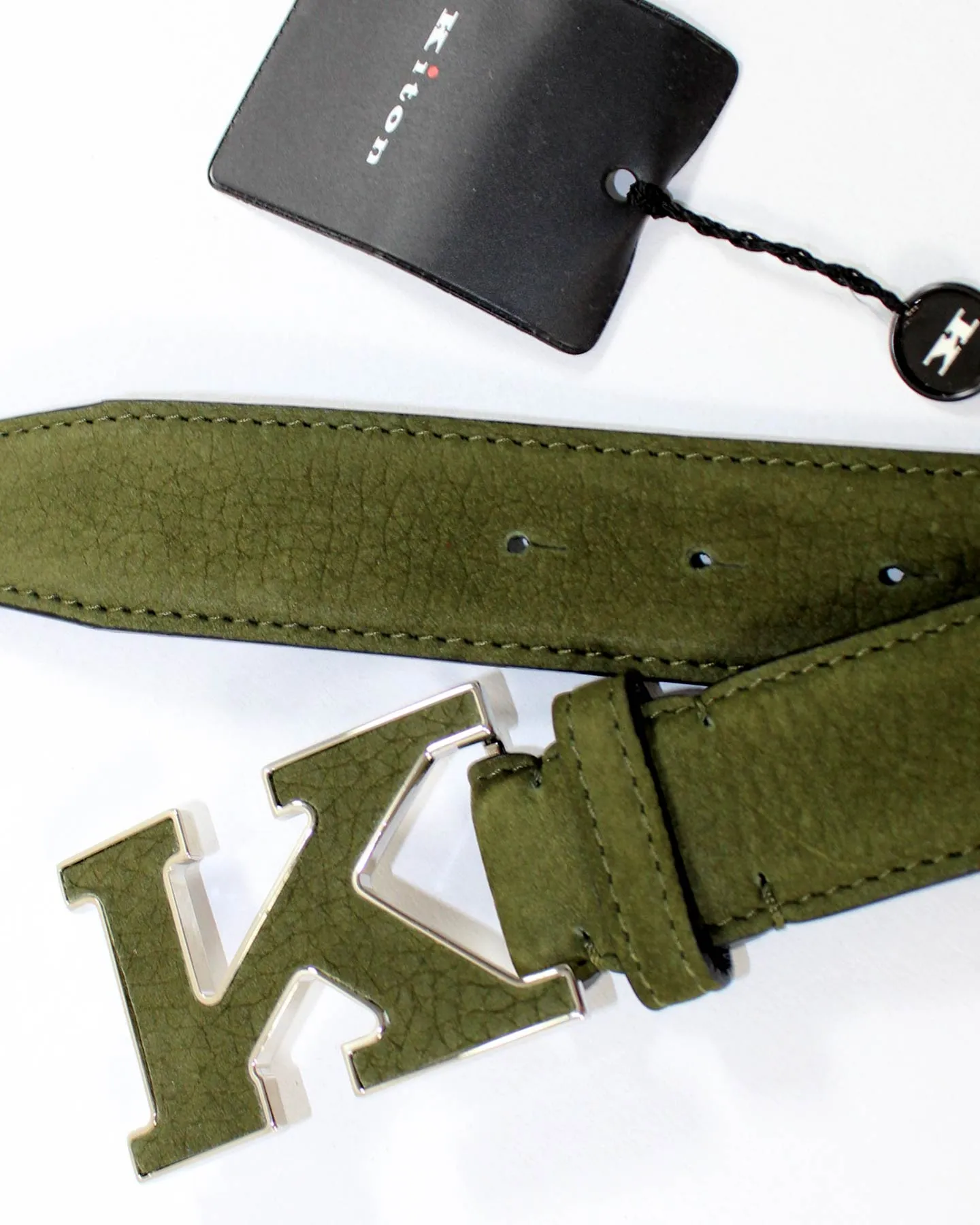 Kiton Belt Forest Green Suede Leather K Buckle  SALE