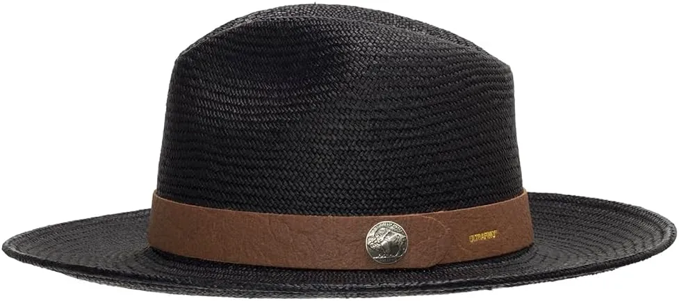 Lancaster Black Fedora Panama Hat with Pineapple Vegan Leather Hatband