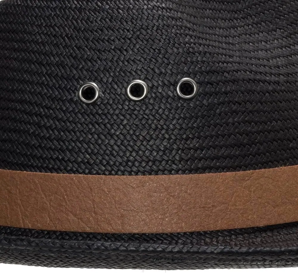 Lancaster Black Fedora Panama Hat with Pineapple Vegan Leather Hatband