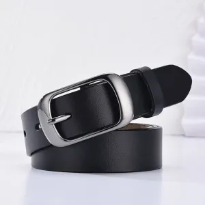 LFMB Women's genuine leather fashion retro belt high quality luxury brand ladies metal double buckle new belt with jeans