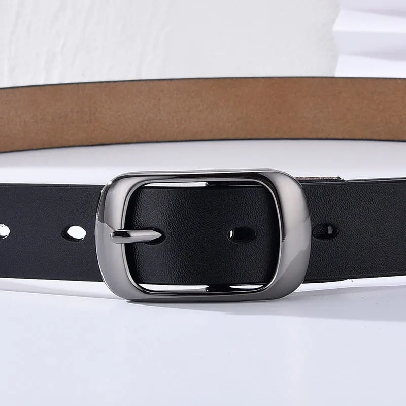 LFMB Women's genuine leather fashion retro belt high quality luxury brand ladies metal double buckle new belt with jeans