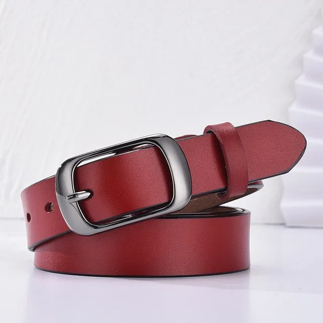 LFMB Women's genuine leather fashion retro belt high quality luxury brand ladies metal double buckle new belt with jeans