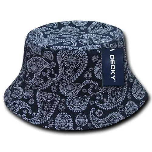 Lot of 6 Decky Paisley Bucket Hats Fisherman Hats Bulk, Bandana Pattern
